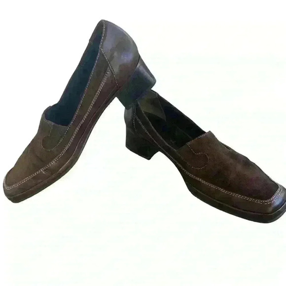 Rangoni Firenze Women's Shoes 6.6 B Brown Leather and SuedecSlip On Block Heel - Picture 3 of 10